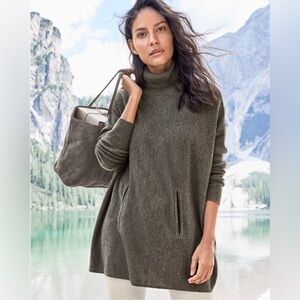 Garnet Hill Wool Cashmere Turtleneck Sweater Relaxed Oversized Pockets Brown Med